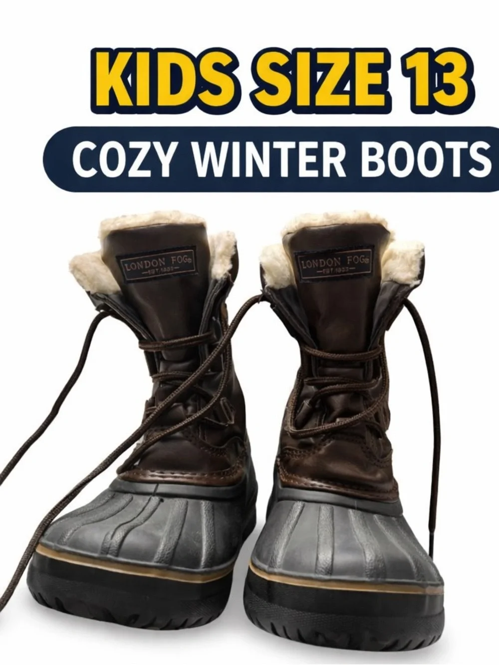 London Fog Kids Duck Boots Size 13 Brown Faux Fur Lined Waterproof Snow Boots